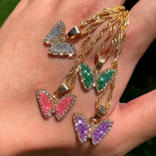 2020 Korean Shiny Crystal Butterfly Pendant Necklace For Women Gold Silver Color Clavicle Chain Necklace Fashion Jewelry Gift