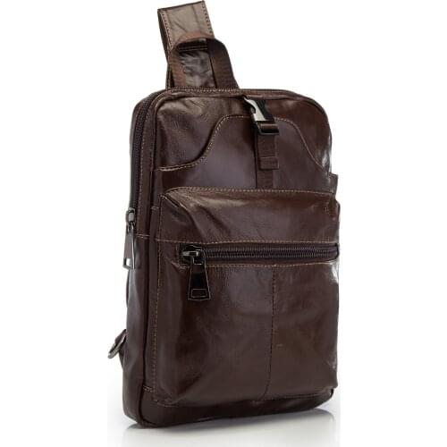 Hot Sale Men Original Leather Casual Fashion Chest Sling Bag 10" Tablet Design Travel One Shoulder Cross body Bag Coffee 3080-2