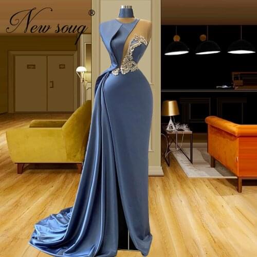Fashion Satin Beaded Prom Dresses Sleeveless Couture Party Dress 2020 Evening Dresses Dubai Aibye Celebrity Dress Robe De Soiree