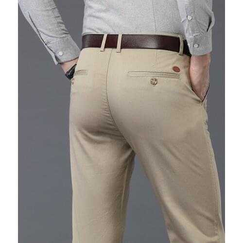 Mens Boss Business Casual Long Pants Four Seasons Solid Color Trousers Youth Office Straight Slim Micro Stretch Pants