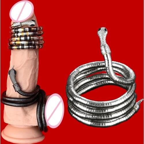 Male Delayed Ejaculation Exercise Tool Metal Snake Bound To The Penis Sex Toys For Men Penis Bondage Scrotum Cook Ring Long 90cm