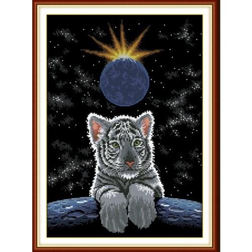 Moonlit night cross stitch kit 14ct 11ct pre stamped canvas cross stitching animal lover embroidery DIY handmade needlework