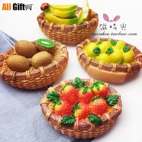 Creative Fruit Lemon Kiwi Fruit Banana Strawberry Basket Refrigerator Magnet 3D Fridge Magnet Sticker Home Decoration Accessory