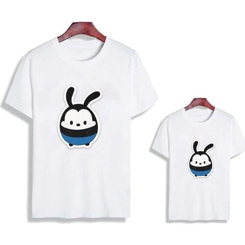 New Fashion Family Matching Clothes Summer White Round Neck Mama Daddy Boys Girls T-shirts Disney Animal Printed Family Outfits