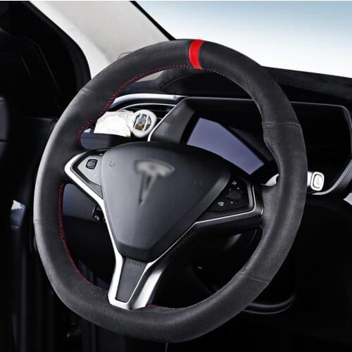 New Interior Anti Slip Black Suede Leather Steering Wheel Stitch on Wrap Cover For Tesla Model S/X