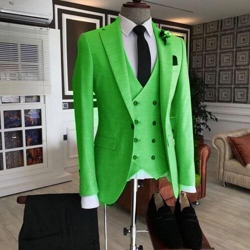 New Luxury green Double Breasted Vest Costume Homme Men Suits For Wedding Groom Prom Best Man Blazer Masculino Slim Fit 3 Pieces
