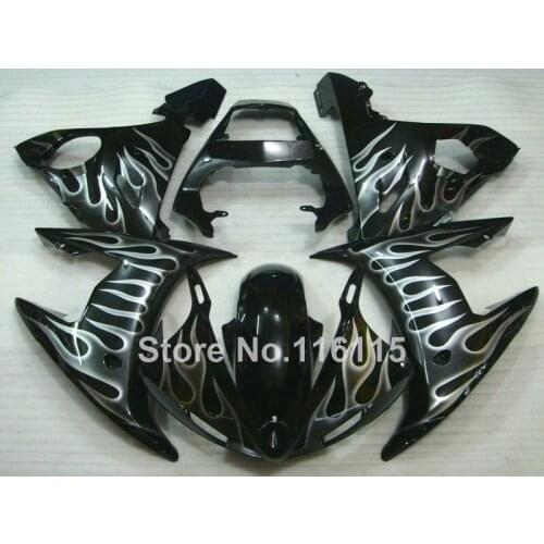Fit for YAMAHA R6 fairing kit 2003 2004 2005 white flames in black YZF R6 fairings set 03 04 05 full kits #11