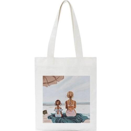 Casual Large Handbag Street New Women Bag Harajuku Print Cute Letter Shoulder Canvas Bags Mother Baby Kawaii White