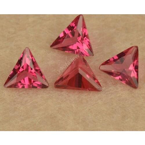 Sale 3x3~10x10mm 5A Triangle Princess Shape Cut 5# Deep Rose Red Color Glass Beads Stones Loose Synthetic Glass Gems For Jewelry