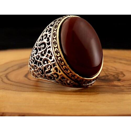Real 925 Sterling Silver Natural Agate Stone Ring For Men Zircon Onyx Jewelry Fashion Vintage Gift Mens Accessory All Size
