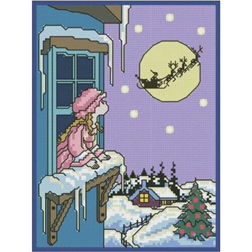 Christmas night scene patterns counted 11CT 14CT 18CT DIY Cross Stitch Sets wholesale Cross-stitch Kits Embroidery Needlework