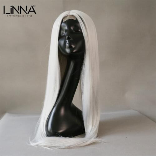 Silver Grey Synthetic Lace Wig For Women Long Straight 26 Inch High Temperature Fiber Wigs Can Be Permed Cosplay Wigs