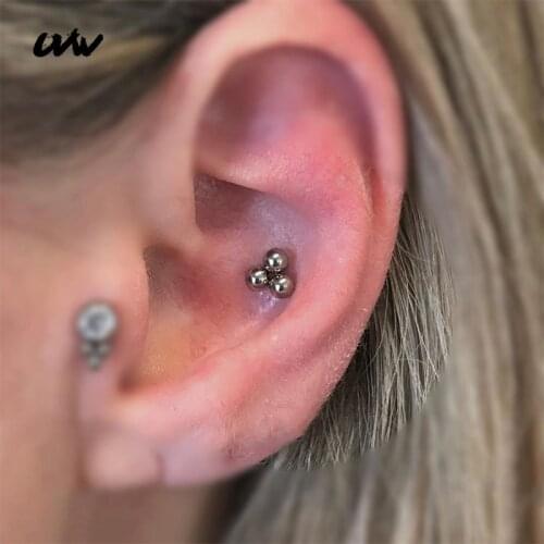 UVW486 2pc Cute Surgical Steel Tiny Cartilage Earrings Studs Lobe Tragus Helix Flat Piercing Jewelrys for Women Men Brincos