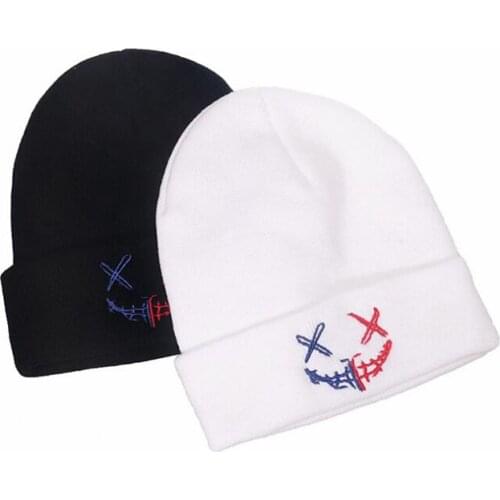 New High Quality Fashion Grimace Warm Beanie Hats Crying Face Embroidery Lil Peep Beanie Caps Men Women Sad Boy Face Knitted Hat