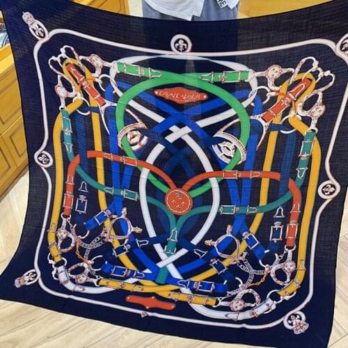 Belts Print Large Square Cashmere Blanket Scarf Pashmina Women Autumn Winter Warm Wraps Cape 135*135cm