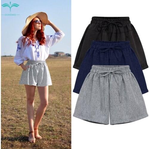 OUMOWEI Womens Shorts 2018 Fashion New High Quality Wide Leg Shorts Summer High Waist Large Size Slim Loose Casual Shorts