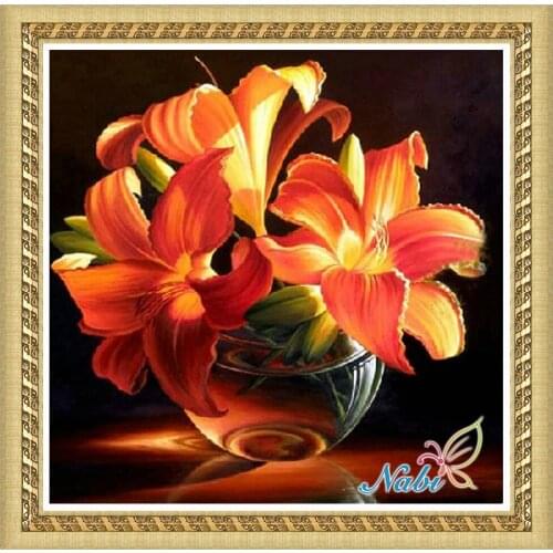 Vase flower Modular dmc pictures 2352R - Round Diamond embroidery cross stitch diamond mosaic painting