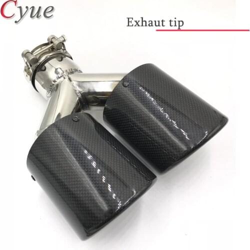 Inlet 2.5'' Outlet 4'' Stainless Universal 1 to 2 Dual Pipe Exhaust Tip Glossy Carbon Fiber Muffler Pipe