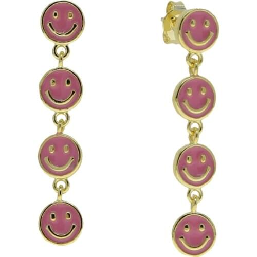 Pink White Black Happy Face Smile Smiley Round Beads Tassel Dangling Drop Girl Earring New