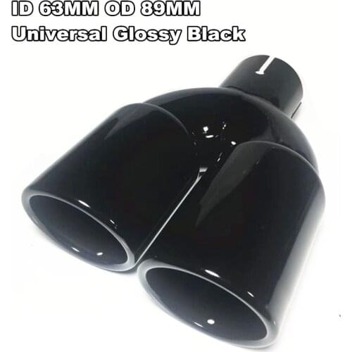Inlet 63mm Outlet 89mm Car Exhaust Tail Pipes Glossy Black Muffler Tip Tail End Universal Stainless Steel Flange