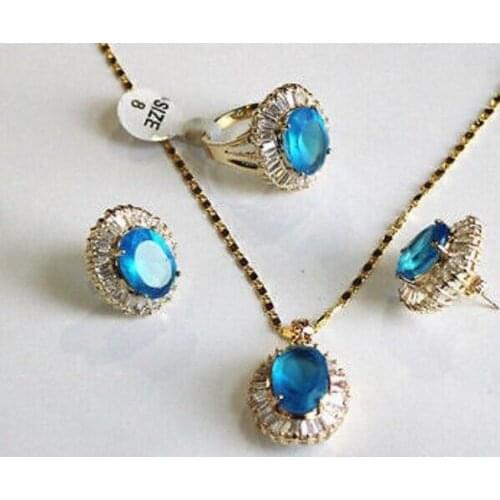 High-quality Jewelry Crystal Fine 10-14mm blue/yellow/pink/purple zircon beads 18KGP earring ring pendant AAA -jewelry