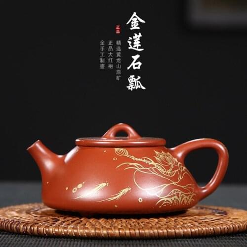 Yixing Zishahuyuan Mine Dahongpao Jinlian Shihu Hand-painted Golden Teapot Guogong Wang Zhenxue Essential Pot