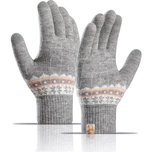Women Cashmere Knitted Snowflake Winter Gloves Cashmere Knitted Women Autumn Winter Warm Thick Gloves Touchscreen Skiing Gloves
