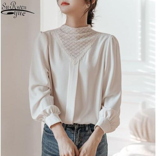2021 Spring New Lace Splicing Tops Women Shirts Round-necked Long Sleeve Women Blosue Lace Top Blusas Mujer 13217