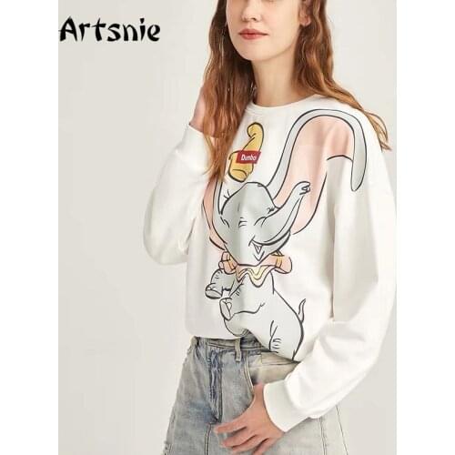 Artsnie Black Casual Knitted Cartoon Sweatshirts Women Spring 2019 O Neck Long Sleeve Oversized Hoodies Femme Jumper Sweatshirt