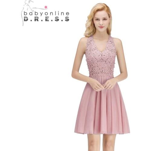 Two Colors Cut-out Back Lace Homecoming Dresses with Pearls Sexy V Neck Sleeveless Graduation Dress Vestidos De Festa Curto