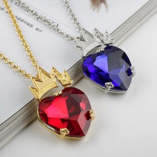 Disney Descendants 3 Necklace Mal Crystal Crown Pendant In The Heart of The Sea Necklace Girls Women Accessories Birthday Gift