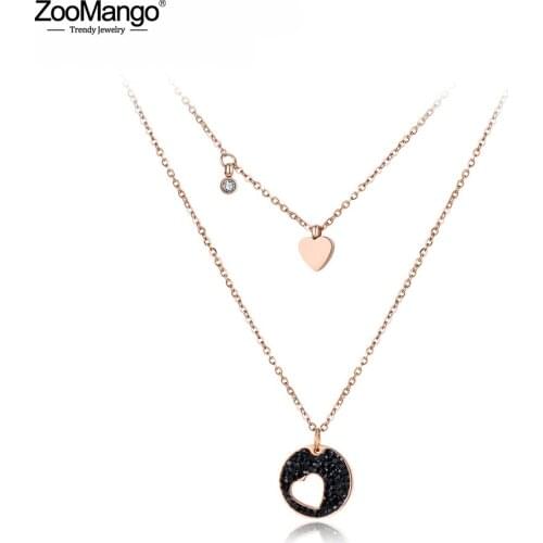 ZooMango Classic Cubic Zirconia Heart Choker Necklaces Pave Setting Rhinestone Gold Color Stainless Steel Female Jewelry ZN18034