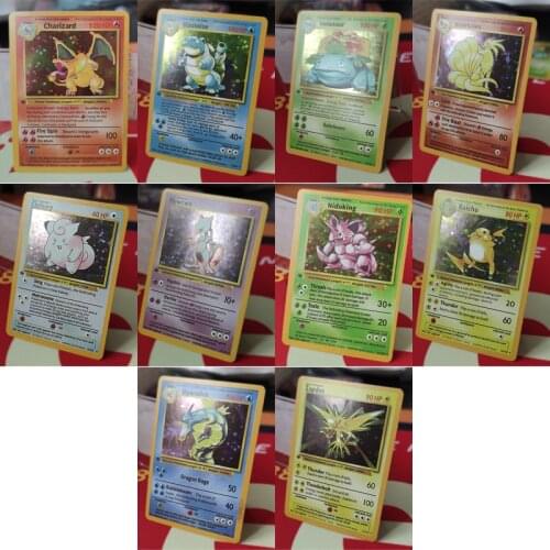 11 Pokemon flash cards 1996, fire-breathing dragon Pikachu holographic collection game card, toy Christmas gift