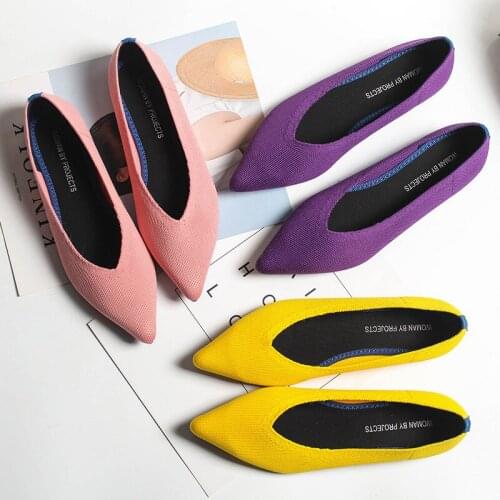 2020 Comfy Korean pregnant pointed toe flats ballerina shoes ladies shallow knitted loafers casual driving moccasins espadrilles