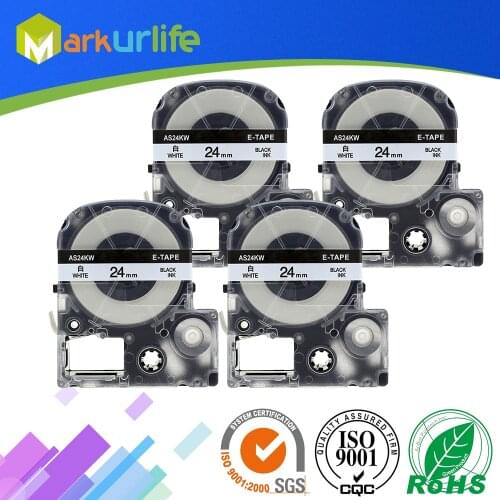4 Pack White Label Black Text 24mm Printer Tape Compatible EPSON Label Printer Ribbon, For King Jim TEPRA Tape LW-300