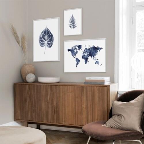 Abstract Dark Blue Plant Leaves Picture Wall Poster Modern Style Canvas Print Painting Art Aisle Living Room Unique Decoration