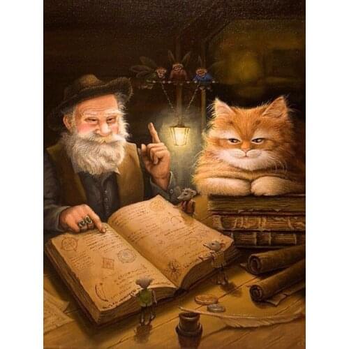 Diy Diamond Mosaic Picture 3d Diamond Painting Cross Stitch Kits Diamond Embroidery Cat Old Man Full Drill Painting Home Decor