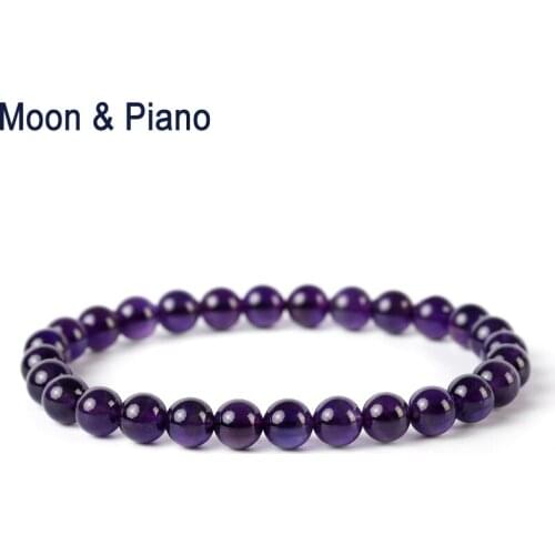 Amethyst Classic Strand Bracelets Natural Crystal Round Beads Fine Jewelry for Party Birthday Gift Free Shipping