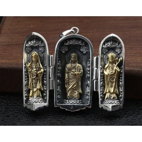925 Sterling Silver Buddha pray amulet Mens Women pendant charm jewelry gift (without chain) A3058