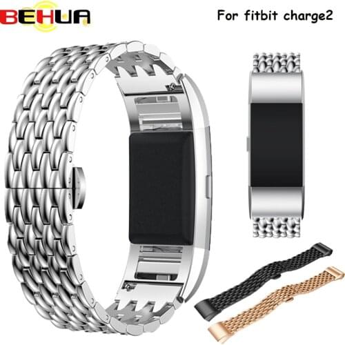 BEHUA Steel Wristband Strap For Fitbit Charge 2 Charge2 Smart Watch Straps Replacement Genuine Metal Bands Bracelet Fashion Belt