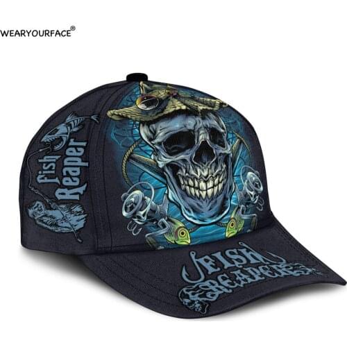 Fish Reaper Skull 3D All Over Printed Snapback Hat Men Women Adult Hip Hop Headwear Outdoor Casual Funny Sun Visor Baseball Cap