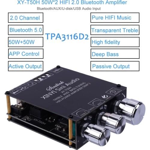 Bluetooth-Compatible 2*50W TPA3116D2 Digital Power Amplifier Board Bass Treble Stereo Audio Amp Amplificador DIY Home Theater