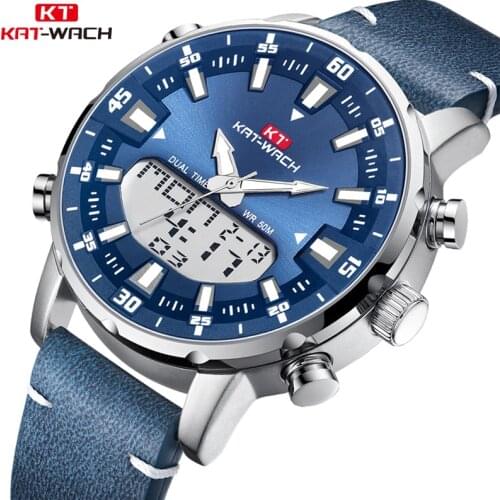 KAT Brand Men Watch Fashion New Mens Belt Watch Multifunctional Double Movement Luminous Pointer Waterproof Mens Watch Luxury