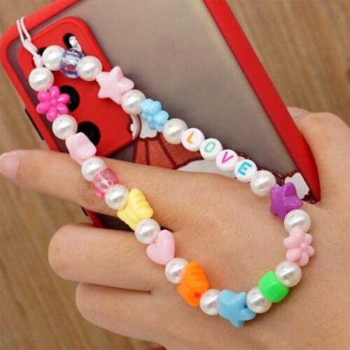 Colorful Plastic Bead Phone Chain Simple Bohemian Letter Beaded Anti-lost Mobile Phone Chain Key Chain Women Summer Jewelry
