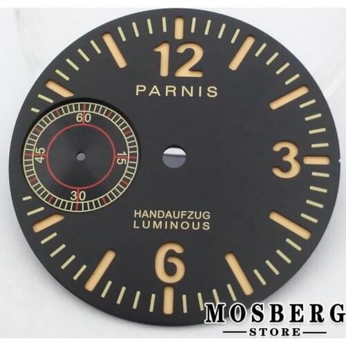 36mm Black Parnis Sterile Green Luminous Watch Dial Watches Accessories For Eta6497 Sea Gull St3600 Series Movement