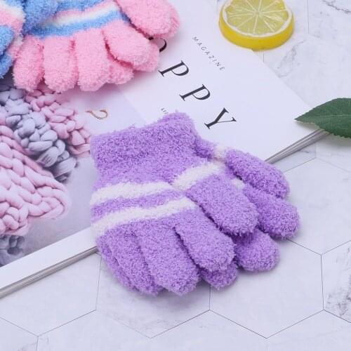 Kids Boys Girls Colorful Stripe Soft Elastic Solid Baby Gloves Warm Winter Full Finger Thermal 1 Pair Random delivery
