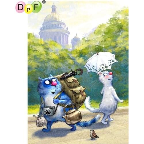DPF DIY Blue cat cat 5D diamond embroidery needlework diamond painting cross stitch home decor diamond mosaic full square crafts