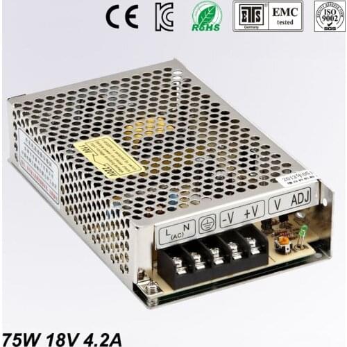 Best quality 18V 4.2A 75W Switching Power Supply Driver for LED Strip AC 100-240V Input to DC 18V free shipping