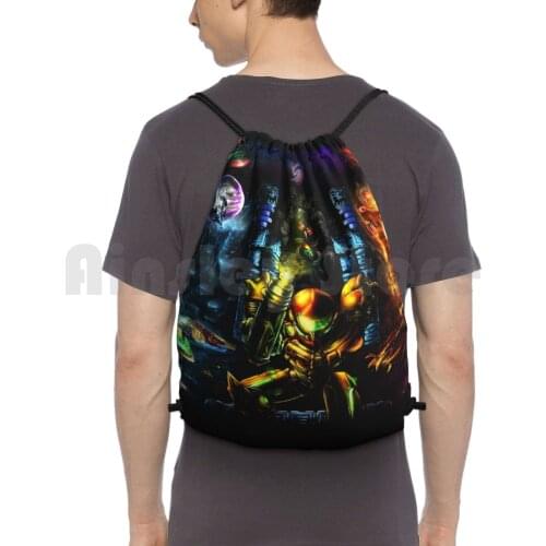 Harmony Of A Hunter : 25 Years Of Metroid Backpack Drawstring Bag Riding Climbing Gym Bag Metroid Video Games Hunter Samus