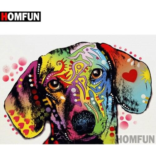 HOMFUN Full Diamond "Color animal dog" DIY 5D Diamond Painting Cross Stitch Home Decor Picture Of Rhinestone Handmade A27306